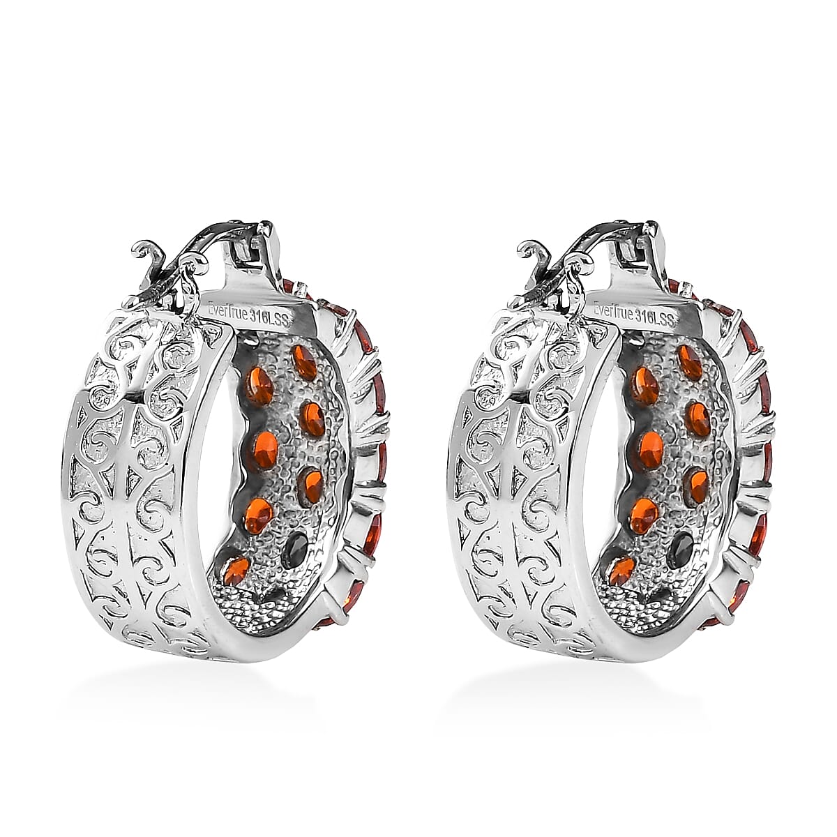 EverTrue Simulated Garnet 7.80 ctw Hoop Earrings in Stainless Steel  image number 4
