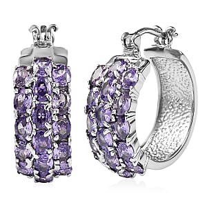 EverTrue Simulated Amethyst Color Diamond Hoop Earrings in Stainless Steel
