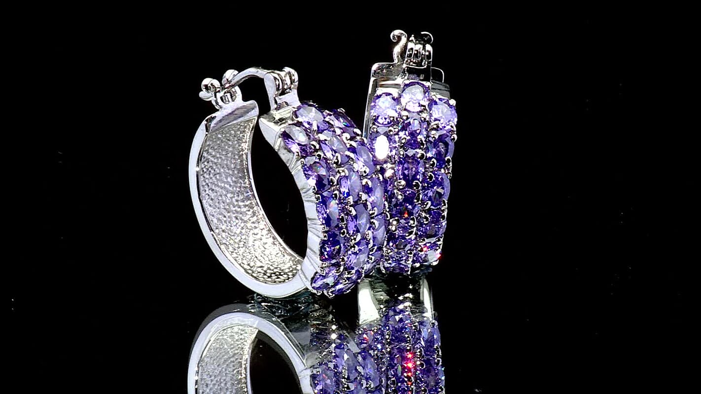 EverTrue Simulated Amethyst Color Diamond Hoop Earrings in Stainless Steel 7.15 ctw
