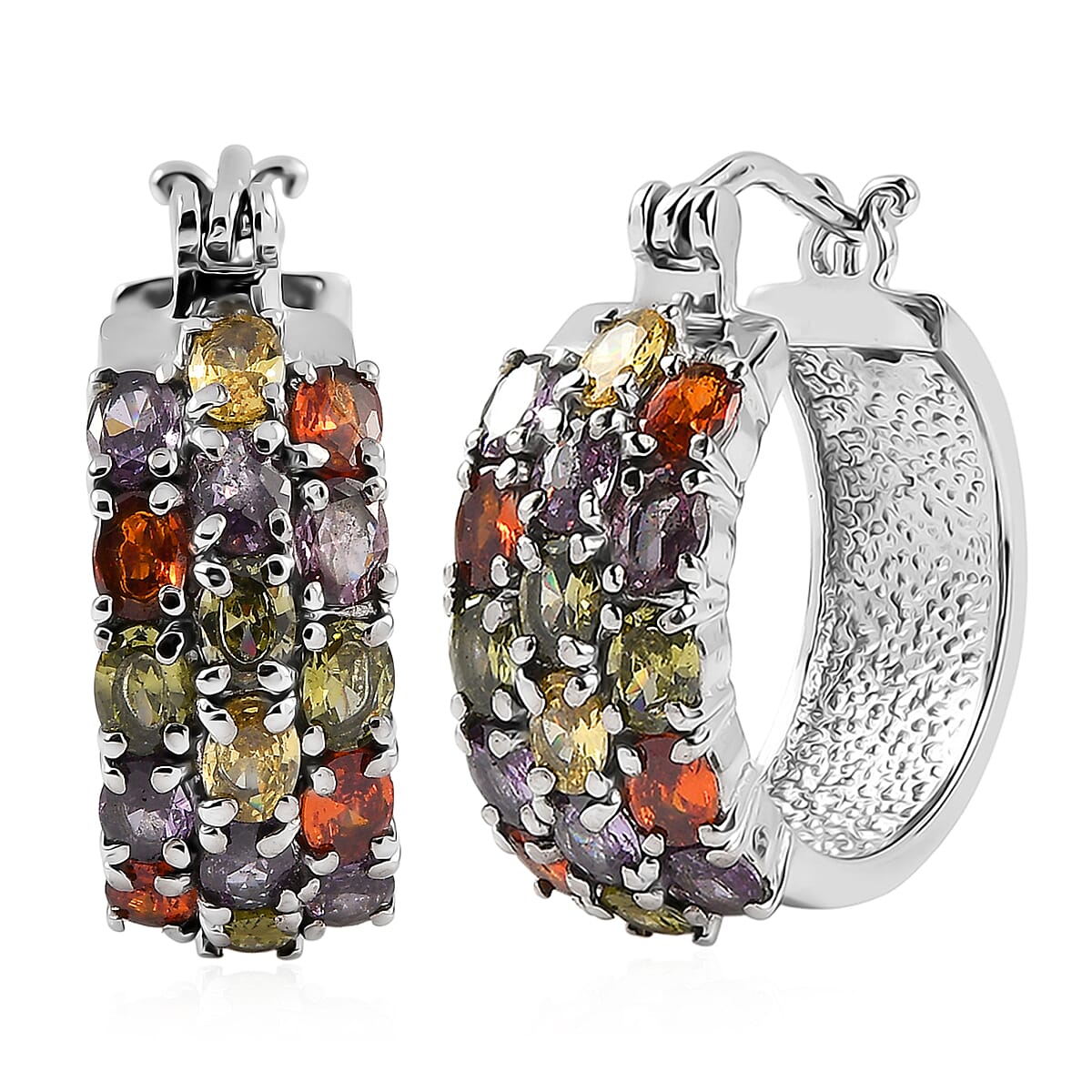 EverTrue Multi Color Simulated Diamond Hoop Earrings in Stainless Steel 8.70 ctw