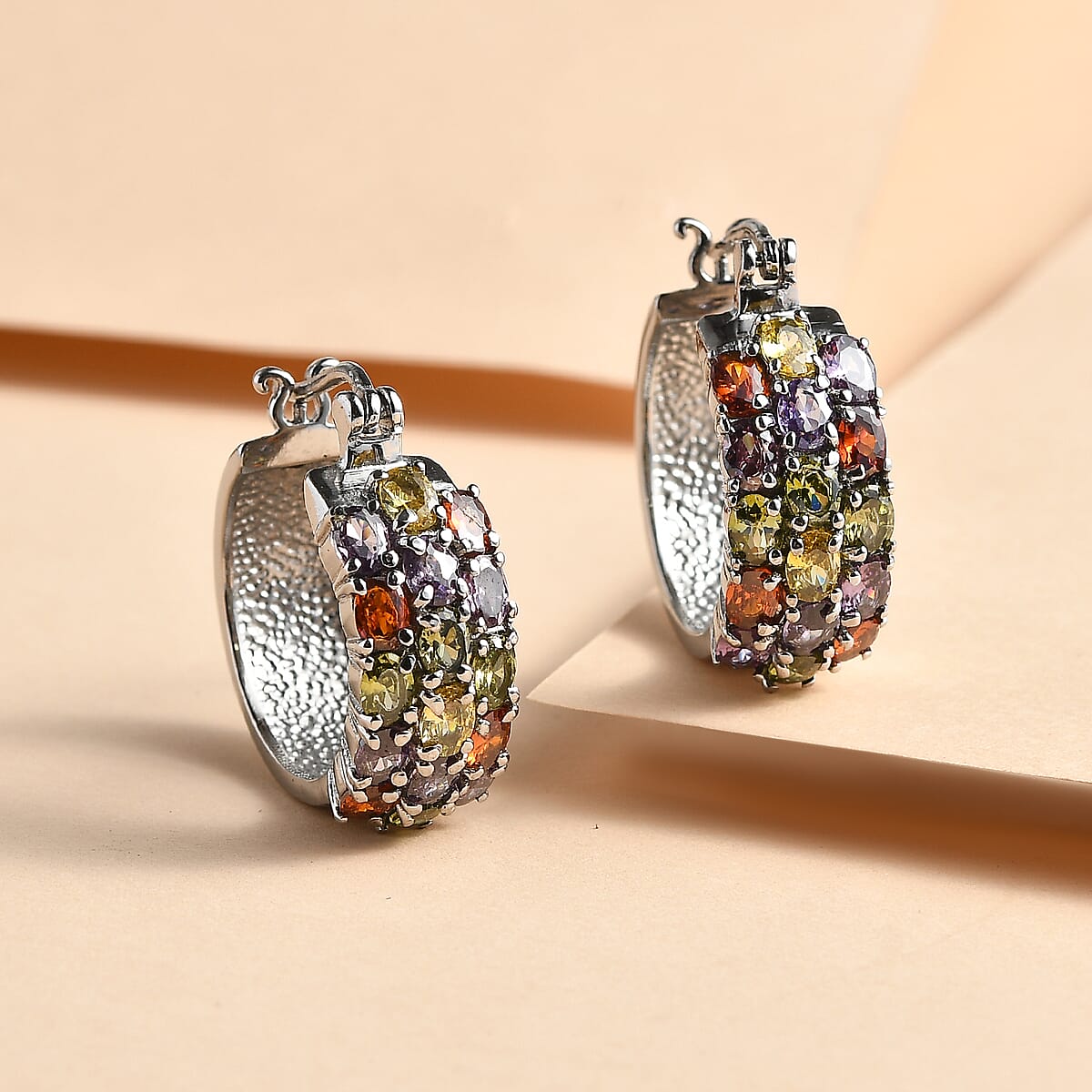 EverTrue Simulated Multi Diamond Hoop Earrings in Stainless Steel image number 1