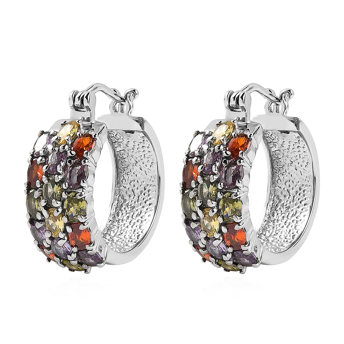 EverTrue Simulated Multi Diamond Hoop Earrings in Stainless Steel image number 3