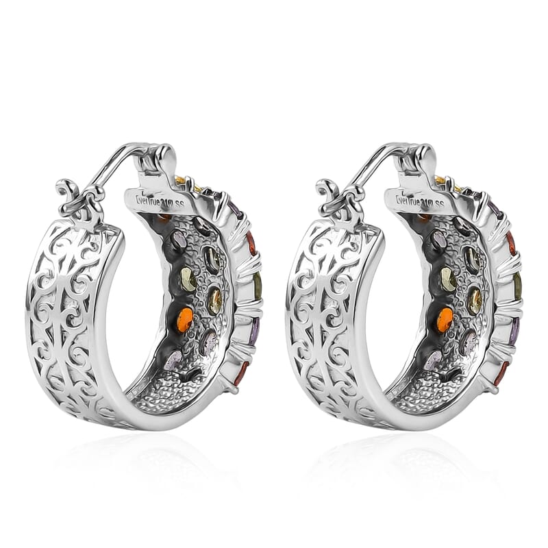 EverTrue Multi Color Simulated Diamond Hoop Earrings in Stainless Steel 8.70 ctw