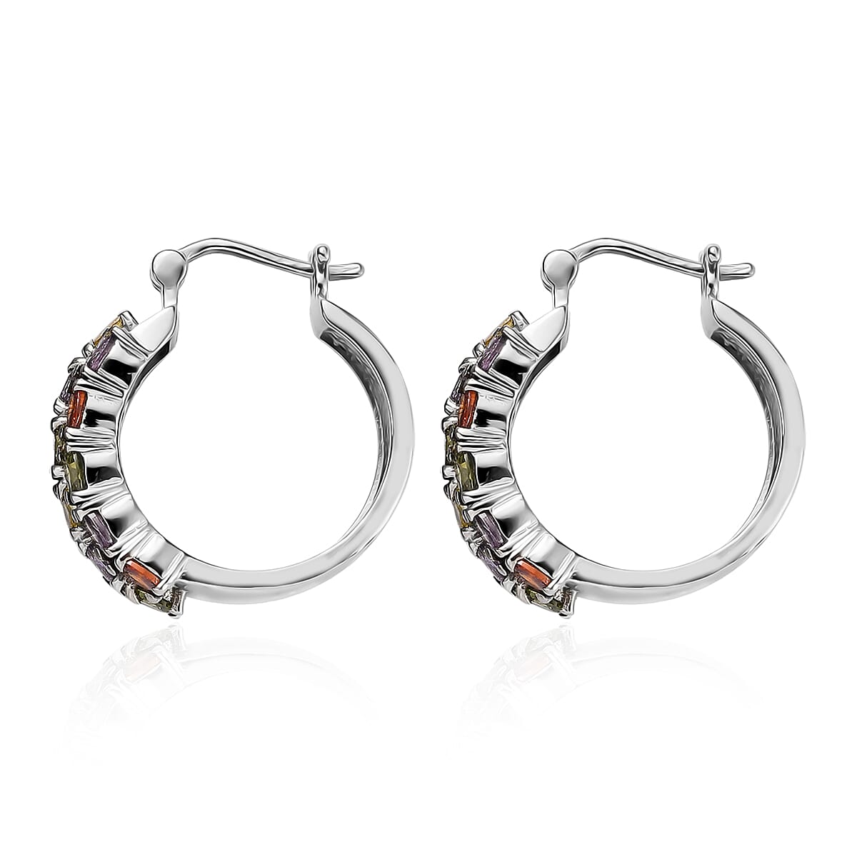 EverTrue Simulated Multi Diamond Hoop Earrings in Stainless Steel image number 5