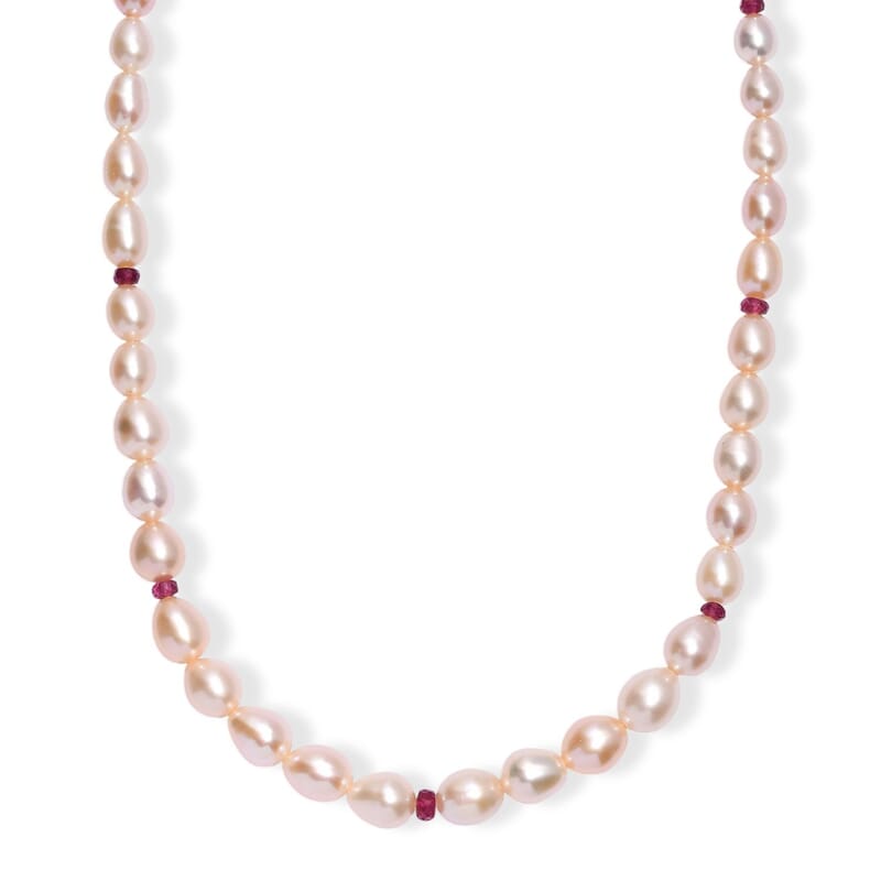 Peach Freshwater Pearl and Ouro Fino Rubellite 2.70 ctw Necklace in 18K Vermeil Yellow Gold Over Sterling Silver 18 Inches