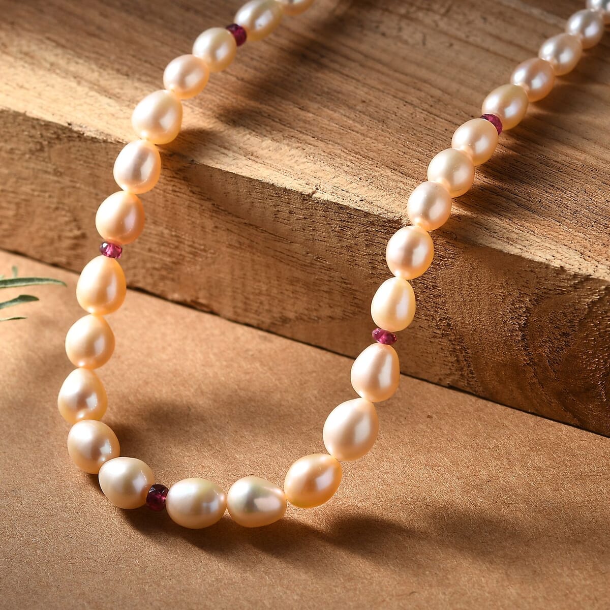 Peach Freshwater Pearl and Ouro Fino Rubellite 2.70 ctw Necklace in 18K Vermeil Yellow Gold Over Sterling Silver 18 Inches image number 1