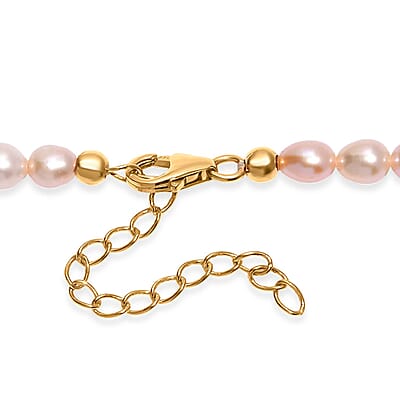 Peach Freshwater Pearl and Ouro Fino Rubellite 2.70 ctw Necklace in 18K Vermeil Yellow Gold Over Sterling Silver 18 Inches