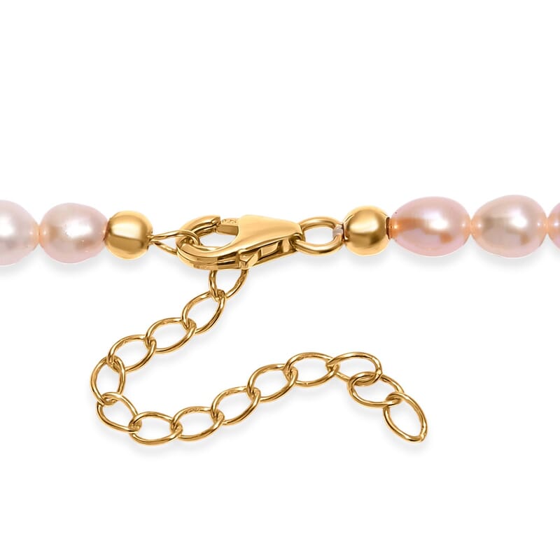 Peach Freshwater Pearl and Ouro Fino Rubellite 2.70 ctw Necklace in 18K Vermeil Yellow Gold Over Sterling Silver 18 Inches