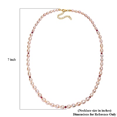 Peach Freshwater Pearl and Ouro Fino Rubellite 2.70 ctw Necklace in 18K Vermeil Yellow Gold Over Sterling Silver 18 Inches