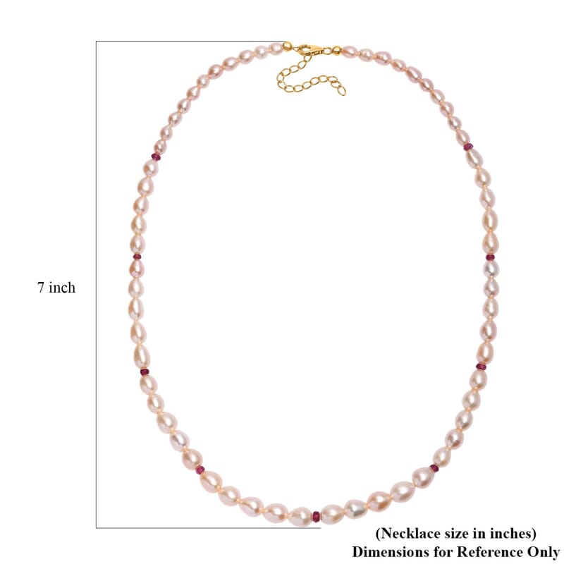 Peach Freshwater Pearl and Ouro Fino Rubellite 2.70 ctw Necklace in 18K Vermeil Yellow Gold Over Sterling Silver 18 Inches