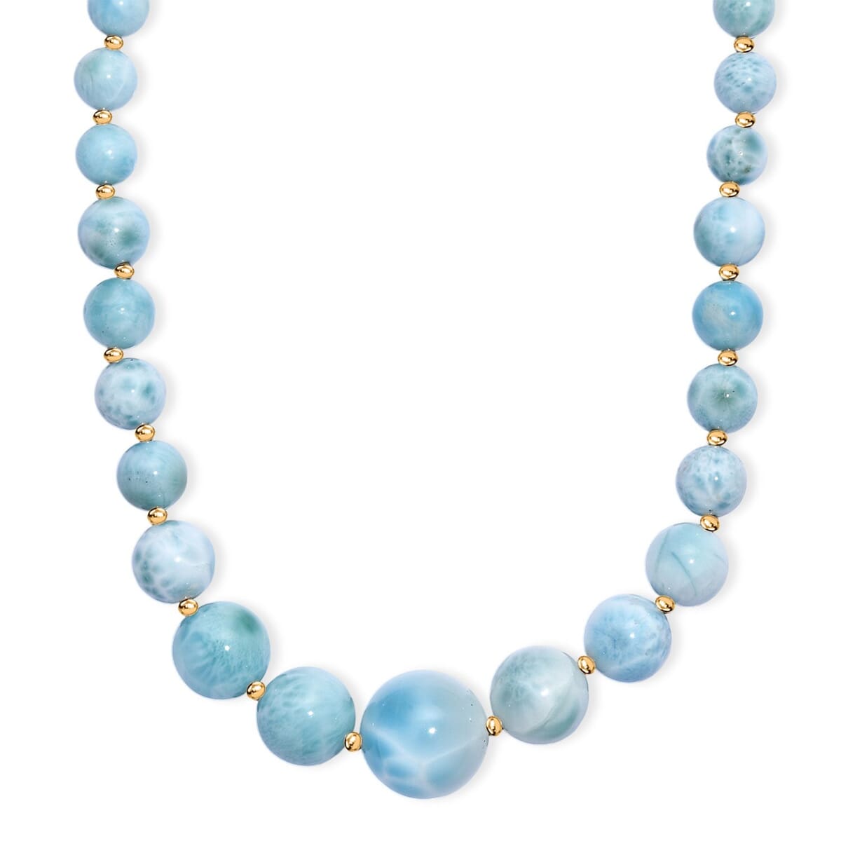 AAA Larimar 180.00 ctw Beaded Necklace in 18K Vermeil Yellow Gold Over Sterling Silver 18-20 Inches image number 0