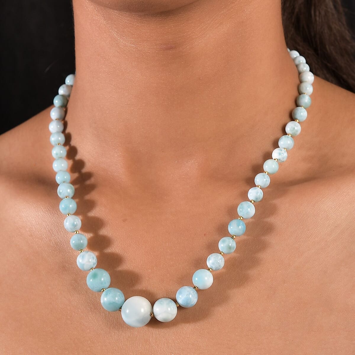 AAA Larimar 180.00 ctw Beaded Necklace in 18K Vermeil Yellow Gold Over Sterling Silver 18-20 Inches image number 2