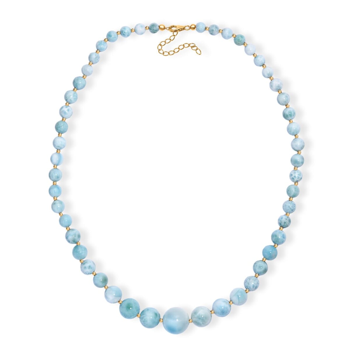 AAA Larimar 180.00 ctw Beaded Necklace in 18K Vermeil Yellow Gold Over Sterling Silver 18-20 Inches image number 3