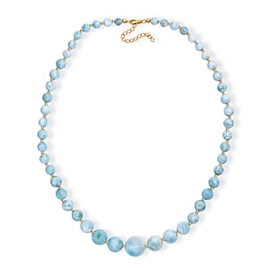 AAA Larimar 180.00 ctw Beaded Necklace in 18K Vermeil Yellow Gold Over Sterling Silver 18-20 Inches