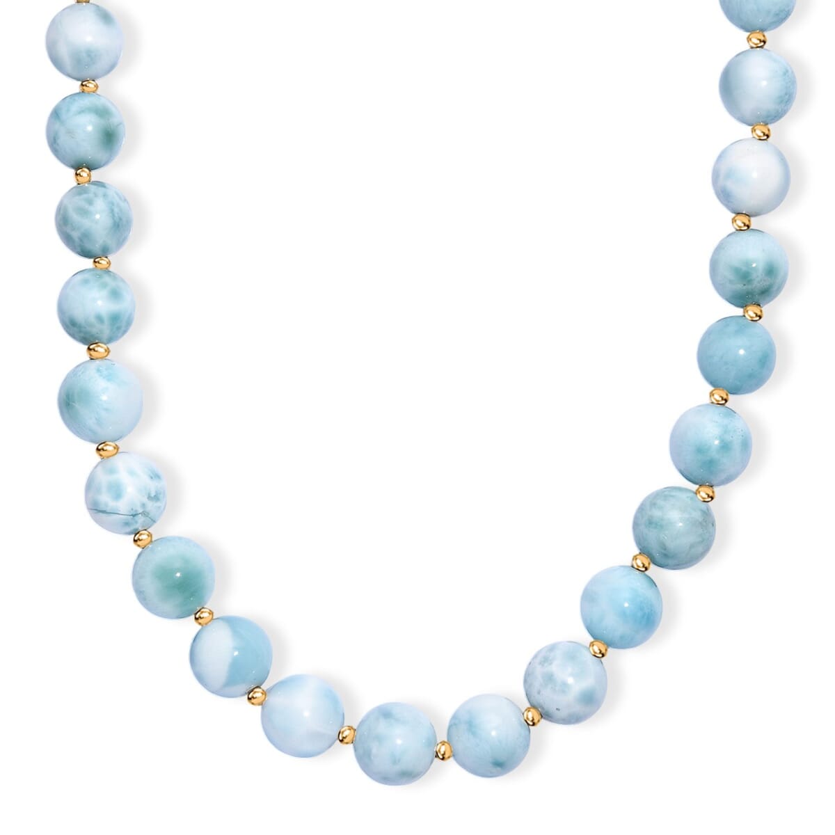 AAA Larimar 180.00 ctw Beaded Necklace in 18K Vermeil Yellow Gold Over Sterling Silver 18-20 Inches image number 0