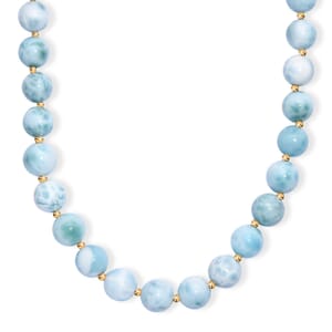 AAA Larimar 180.00 ctw Beaded Necklace in 18K Vermeil Yellow Gold Over Sterling Silver 18-20 Inches