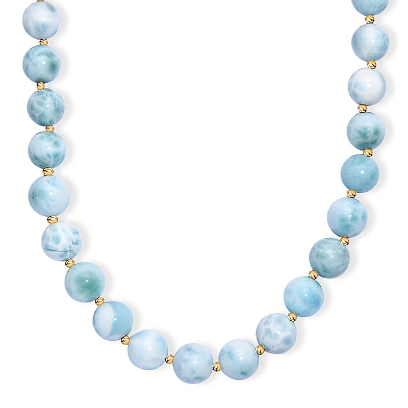 AAA Larimar 180.00 ctw Beaded Necklace in 18K Vermeil Yellow Gold Over Sterling Silver 18-20 Inches