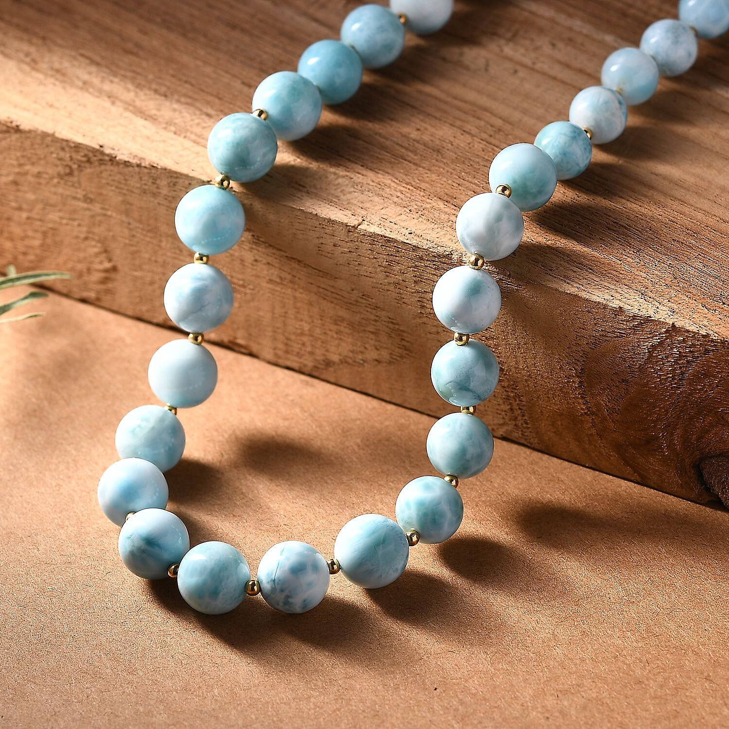 AAA Larimar 180.00 ctw Beaded Necklace in 18K Vermeil Yellow Gold Over Sterling Silver 18-20 Inches