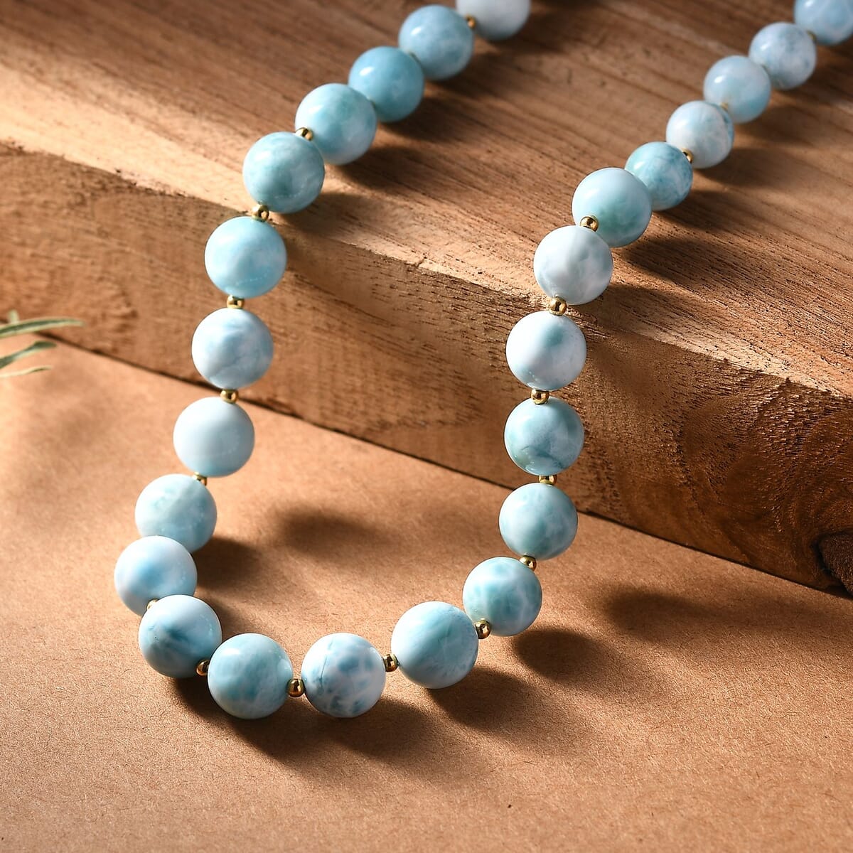 AAA Larimar 180.00 ctw Beaded Necklace in 18K Vermeil Yellow Gold Over Sterling Silver 18-20 Inches image number 1