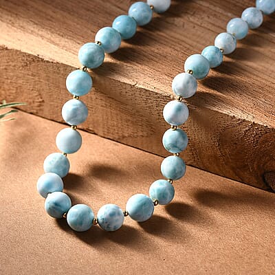 AAA Larimar 180.00 ctw Beaded Necklace in 18K Vermeil Yellow Gold Over Sterling Silver 18-20 Inches
