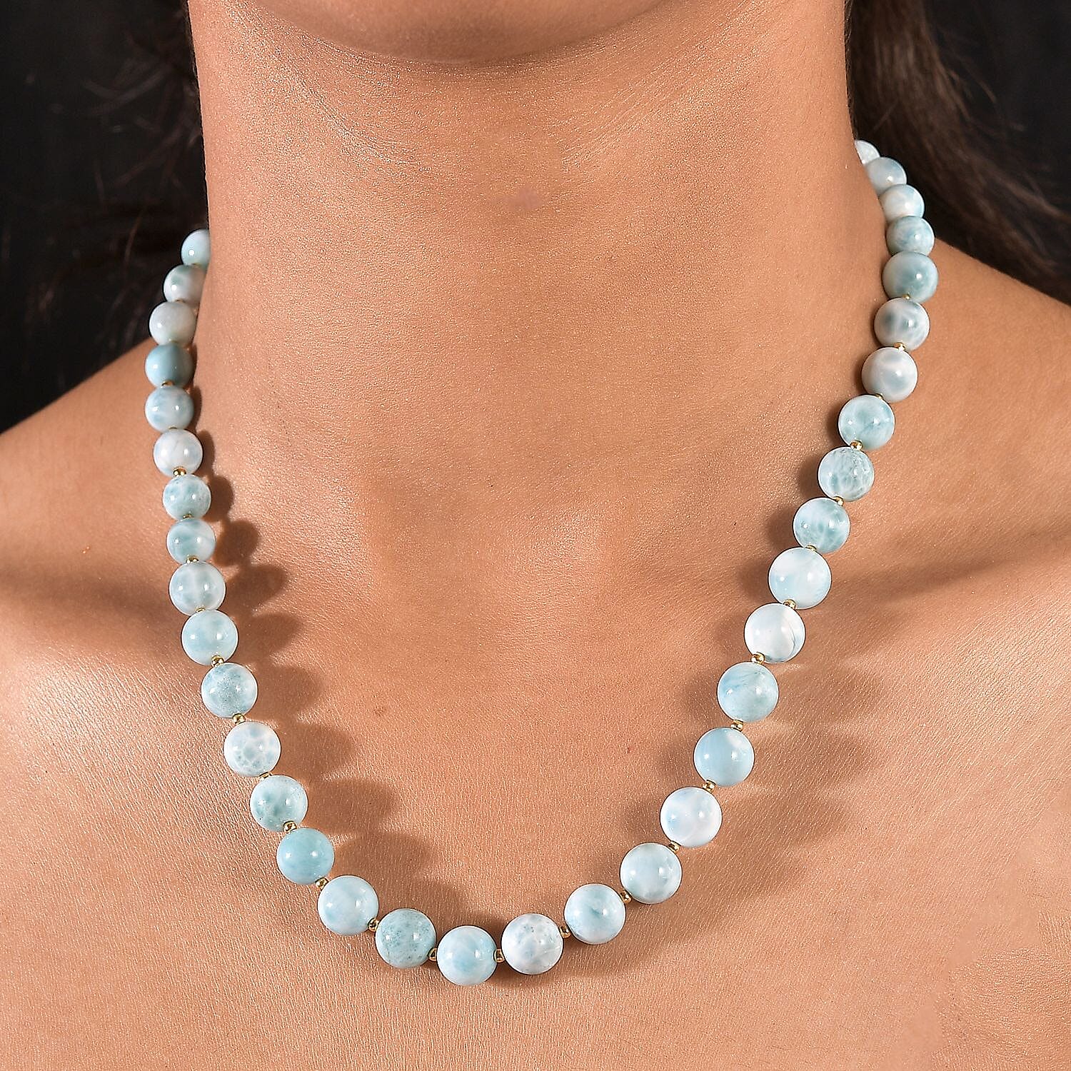 AAA Larimar 180.00 ctw Beaded Necklace in 18K Vermeil Yellow Gold Over Sterling Silver 18-20 Inches