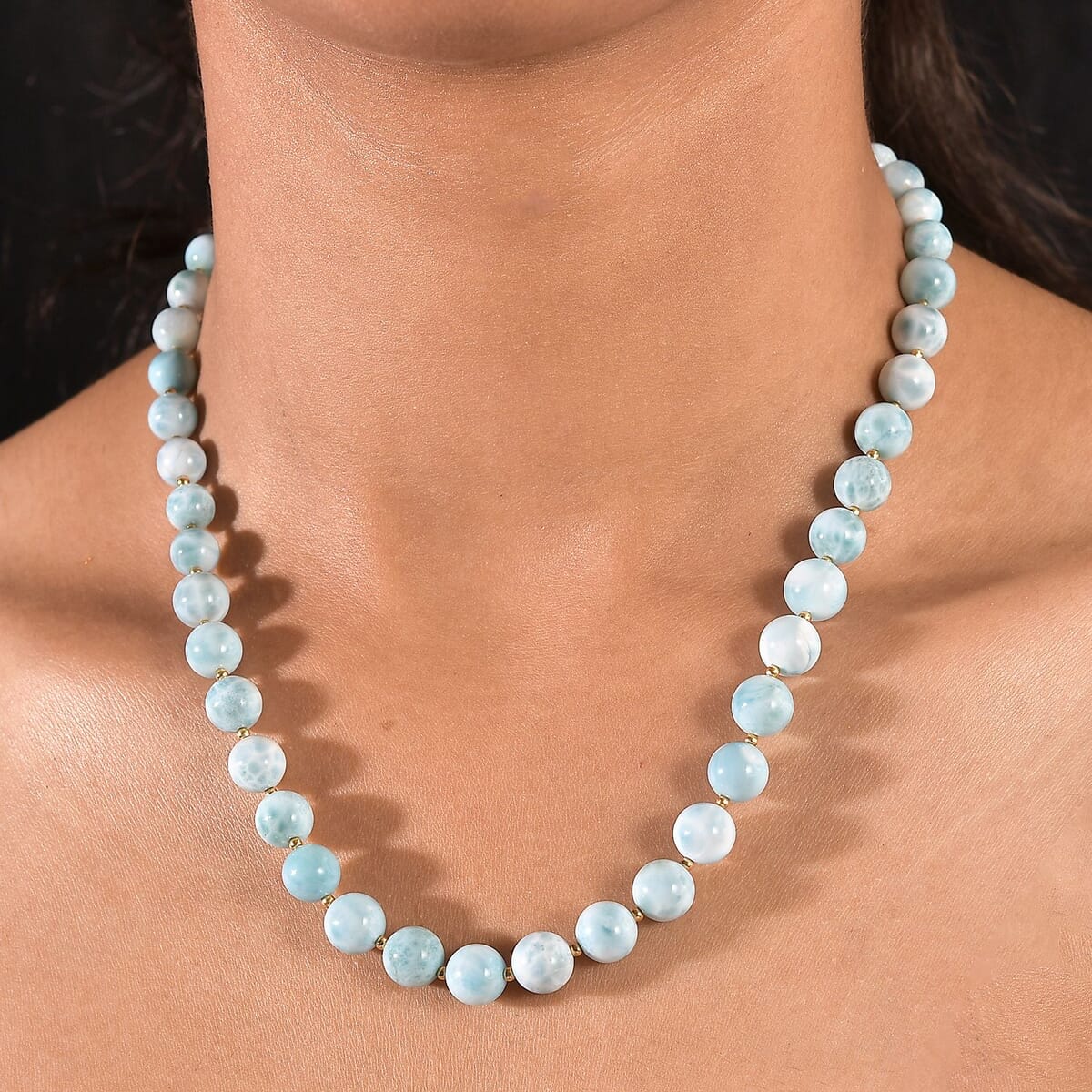 AAA Larimar 180.00 ctw Beaded Necklace in 18K Vermeil Yellow Gold Over Sterling Silver 18-20 Inches image number 2