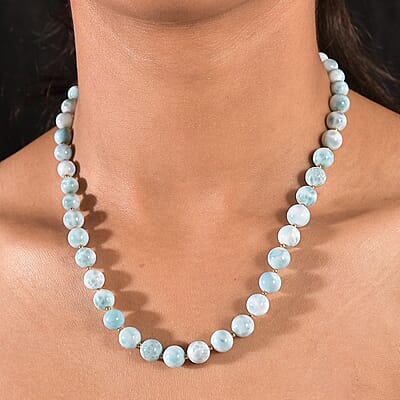 AAA Larimar 180.00 ctw Beaded Necklace in 18K Vermeil Yellow Gold Over Sterling Silver 18-20 Inches