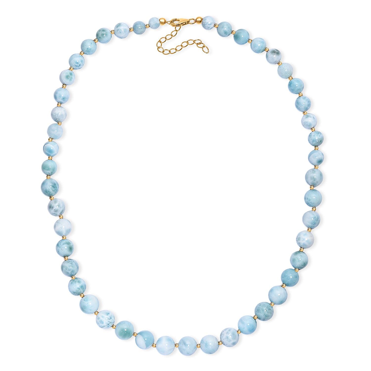 AAA Larimar 180.00 ctw Beaded Necklace in 18K Vermeil Yellow Gold Over Sterling Silver 18-20 Inches