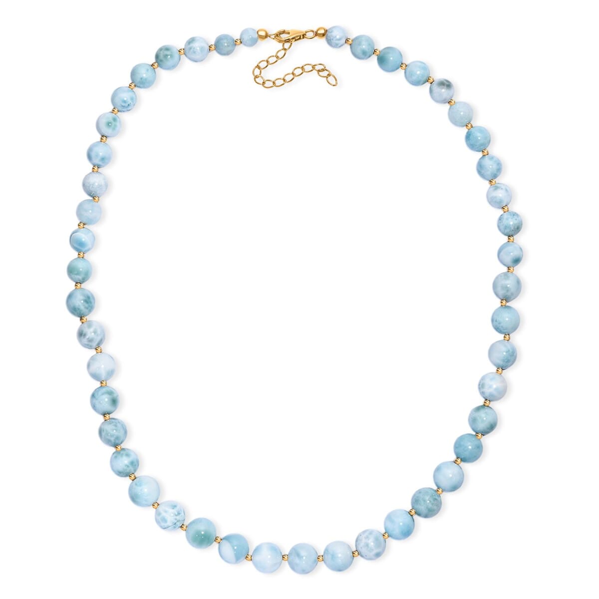 AAA Larimar 180.00 ctw Beaded Necklace in 18K Vermeil Yellow Gold Over Sterling Silver 18-20 Inches image number 3
