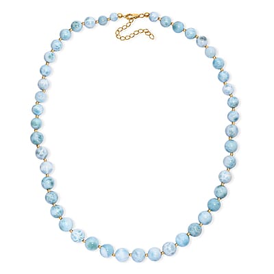 AAA Larimar 180.00 ctw Beaded Necklace in 18K Vermeil Yellow Gold Over Sterling Silver 18-20 Inches