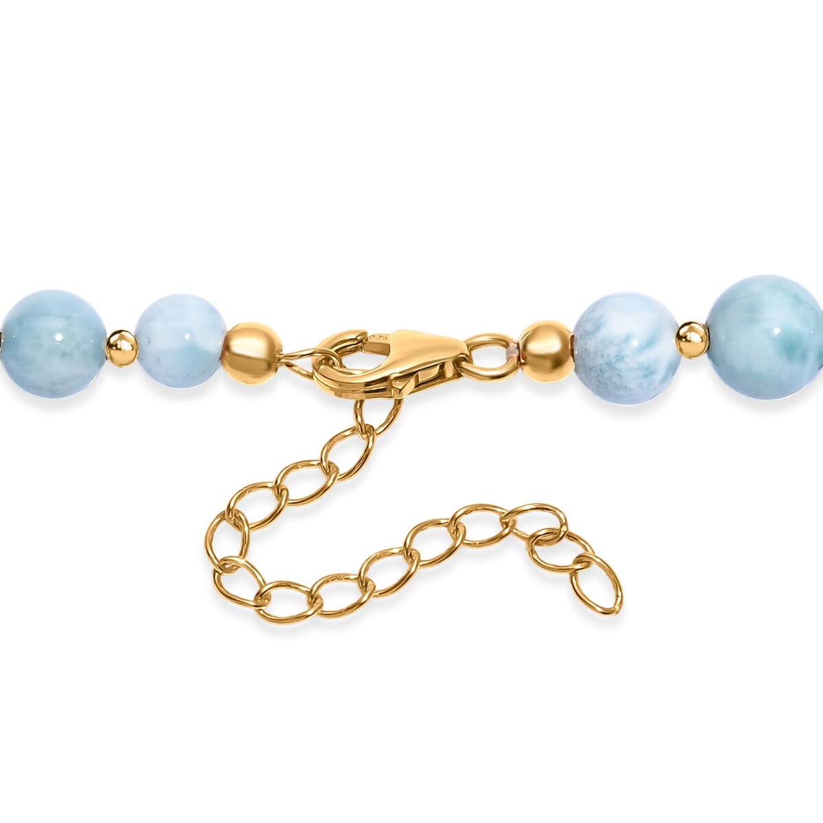 AAA Larimar 180.00 ctw Beaded Necklace in 18K Vermeil Yellow Gold Over Sterling Silver 18-20 Inches image number 4