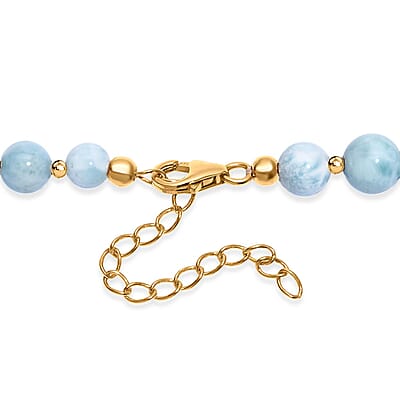 AAA Larimar 180.00 ctw Beaded Necklace in 18K Vermeil Yellow Gold Over Sterling Silver 18-20 Inches