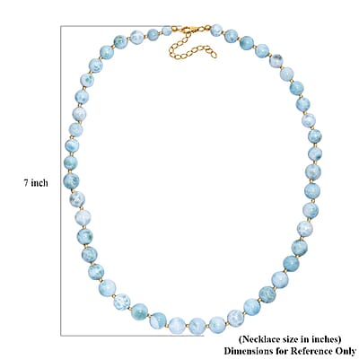 AAA Larimar 180.00 ctw Beaded Necklace in 18K Vermeil Yellow Gold Over Sterling Silver 18-20 Inches