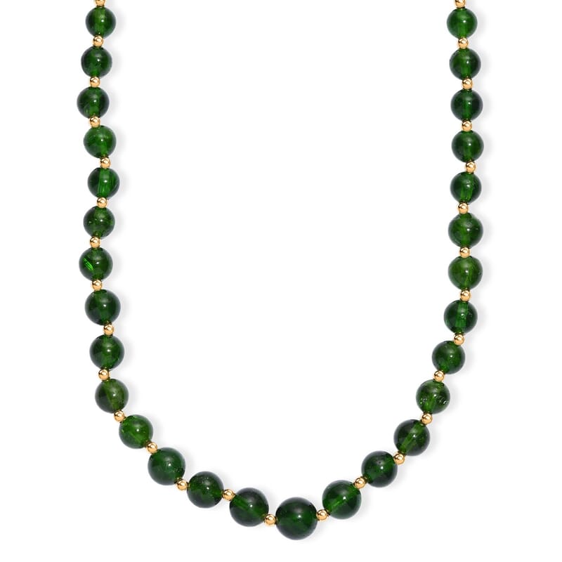 AAAA RARE FIND Chrome Diopside 180.00 ctw Beaded Necklace in 18K Vermeil Yellow Gold Over Sterling Silver 18-20 Inches