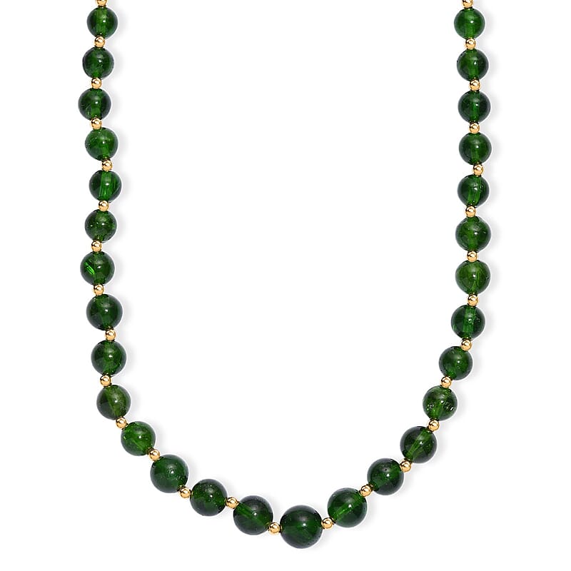 AAAA RARE FIND Chrome Diopside 180.00 ctw Beaded Necklace in 18K Vermeil Yellow Gold Over Sterling Silver 18-20 Inches
