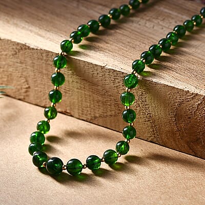 AAAA RARE FIND Chrome Diopside 180.00 ctw Beaded Necklace in 18K Vermeil Yellow Gold Over Sterling Silver 18-20 Inches