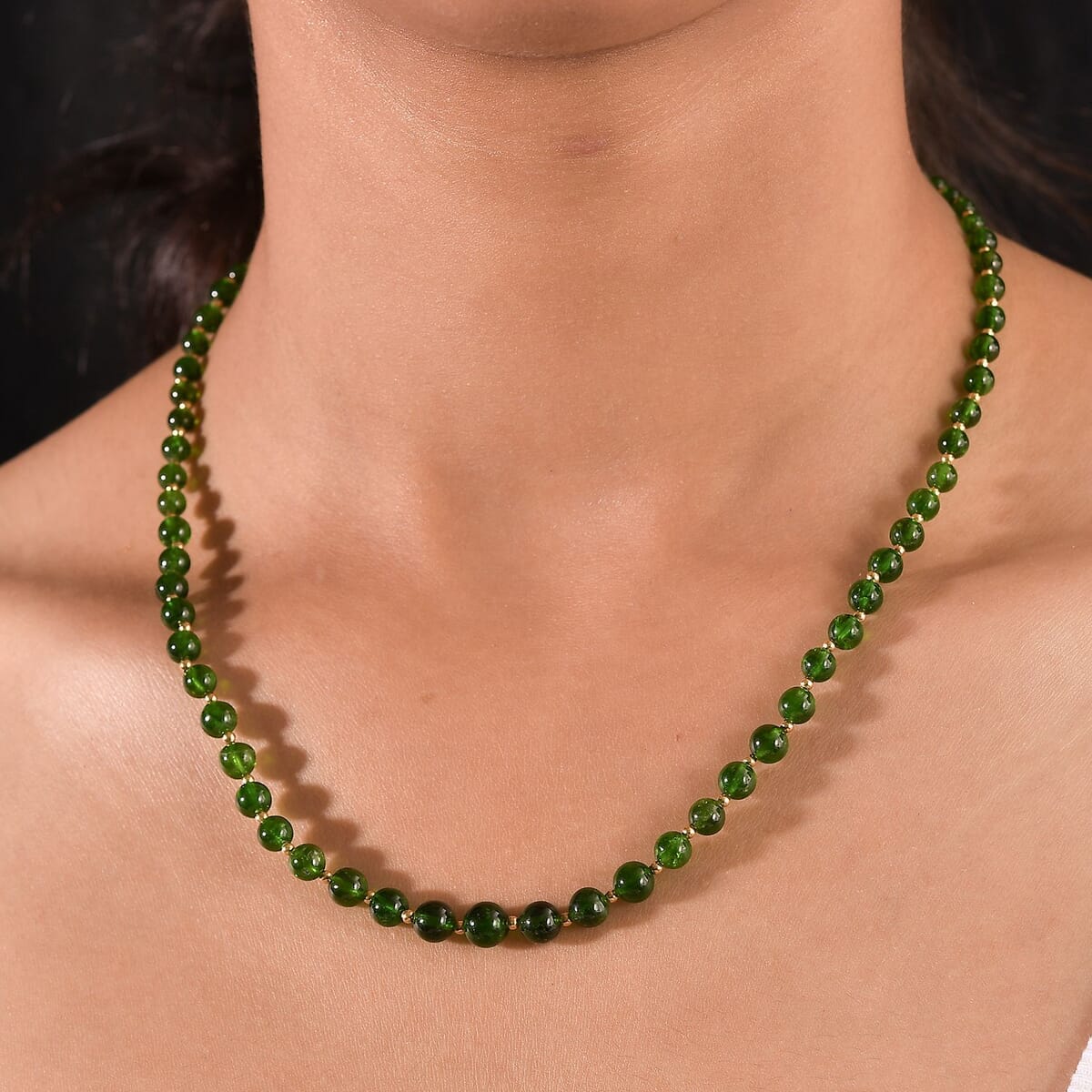 Chrome Diopside 180.00 ctw Beaded Necklace in 18K Vermeil Yellow Gold Over Sterling Silver 18-20 Inches image number 2