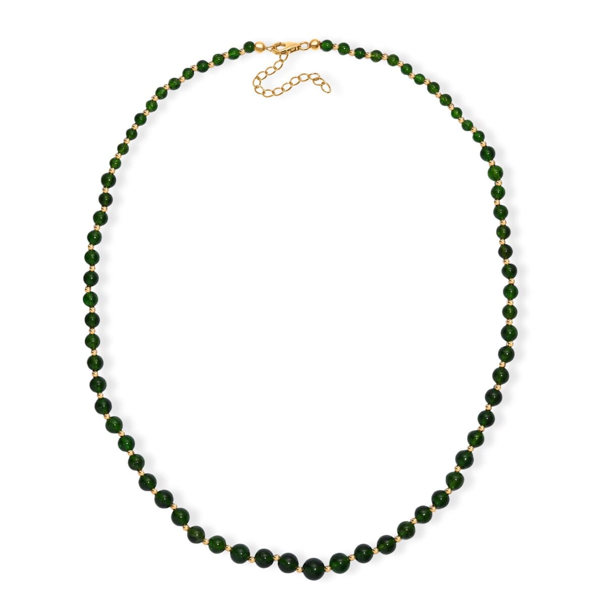 Chrome Diopside 180.00 ctw Beaded Necklace in 18K Vermeil Yellow Gold Over Sterling Silver 18-20 Inches image number 3