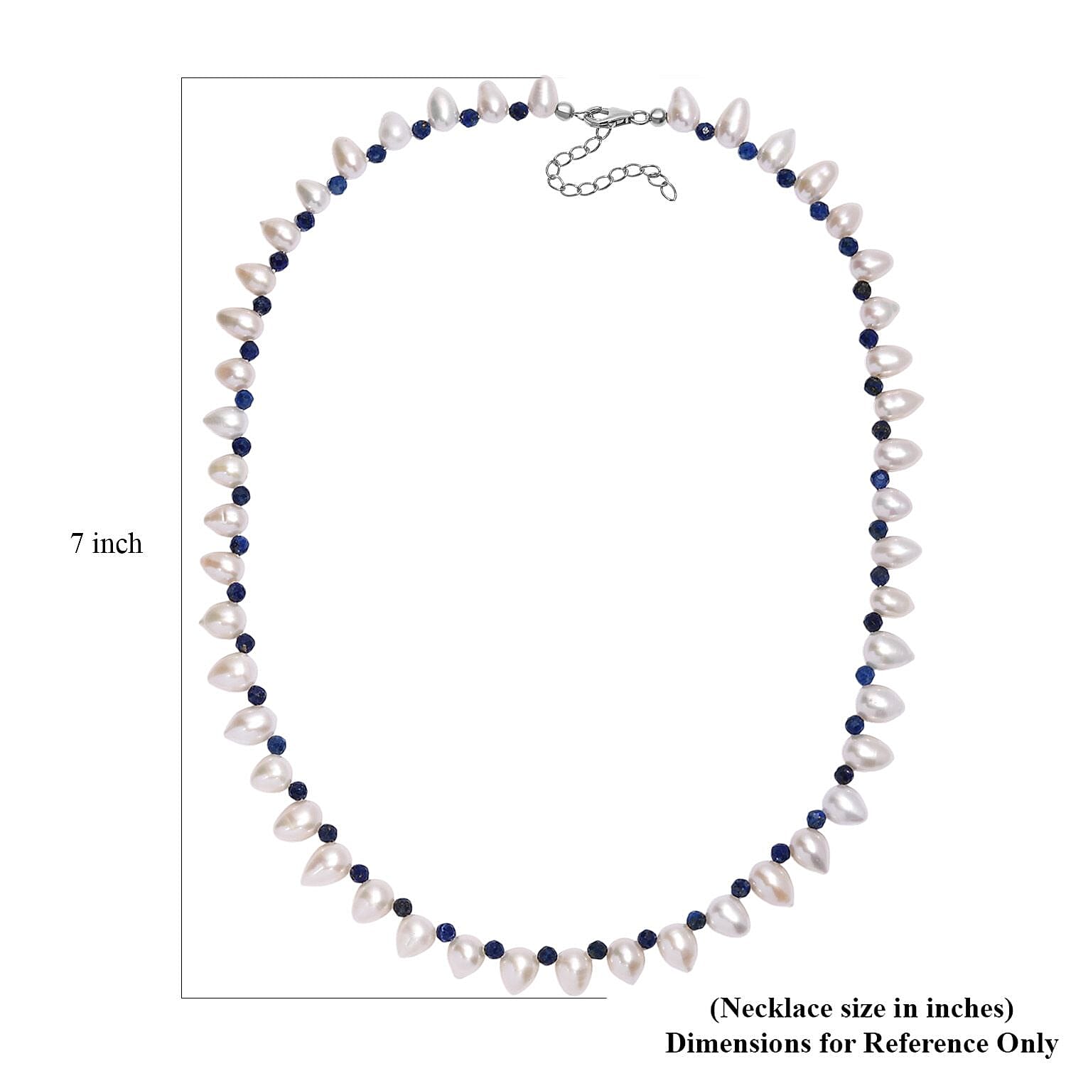 Freshwater Pearl and Lapis Lazuli 13.00 ctw Necklace in Rhodium Over Sterling Silver 18 Inches