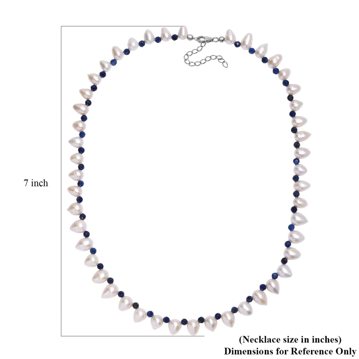 Freshwater Pearl and Lapis Lazuli 13.00 ctw Necklace in Rhodium Over Sterling Silver 18 Inches image number 5
