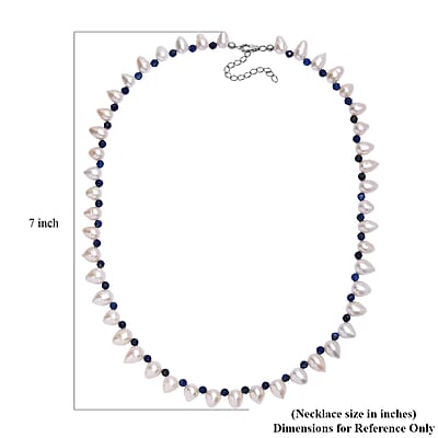 Freshwater Pearl and Lapis Lazuli 13.00 ctw Necklace in Rhodium Over Sterling Silver 18 Inches