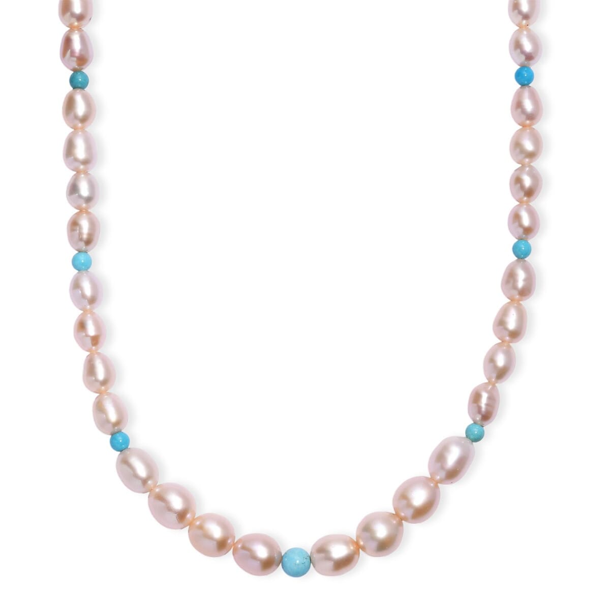 Pink Freshwater Pearl and Sleeping Beauty Turquoise 2.70 ctw Necklace in Rhodium Over Sterling Silver 18 Inches image number 0