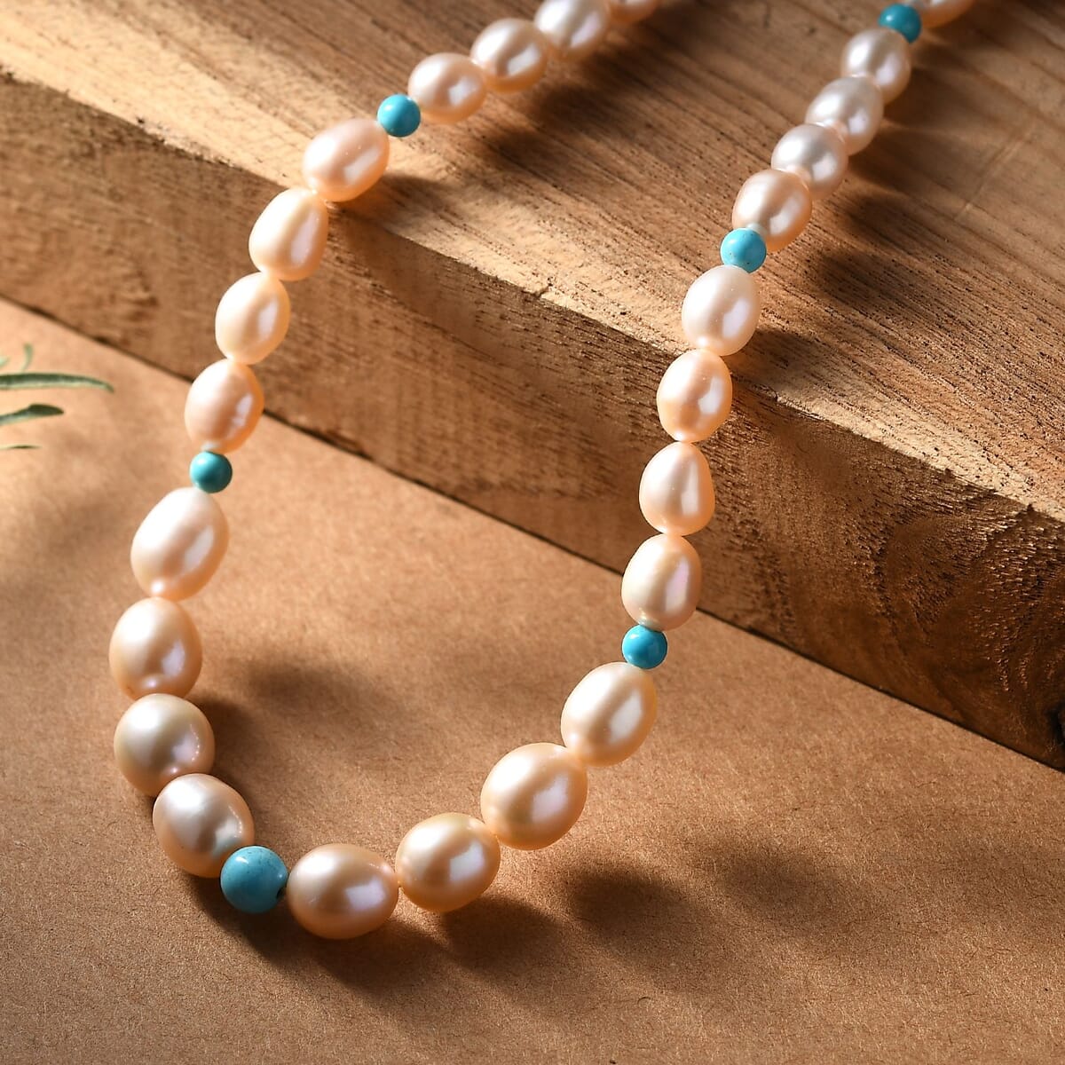 Pink Freshwater Pearl and Sleeping Beauty Turquoise 2.70 ctw Necklace in Rhodium Over Sterling Silver 18 Inches image number 1