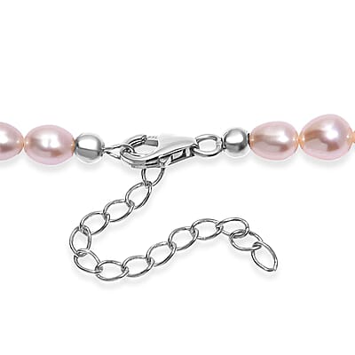 Pink Freshwater Pearl and Sleeping Beauty Turquoise 2.70 ctw Necklace in Rhodium Over Sterling Silver 18 Inches