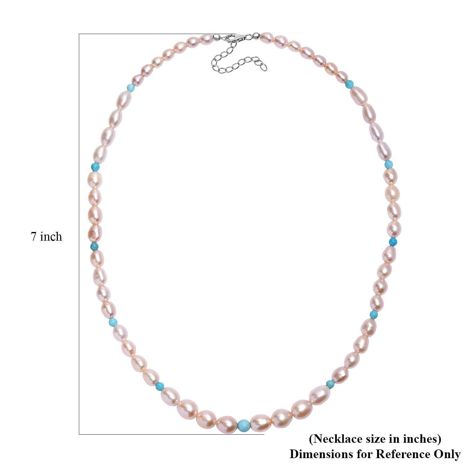 Pink Freshwater Pearl and Sleeping Beauty Turquoise 2.70 ctw Necklace in Rhodium Over Sterling Silver 18 Inches