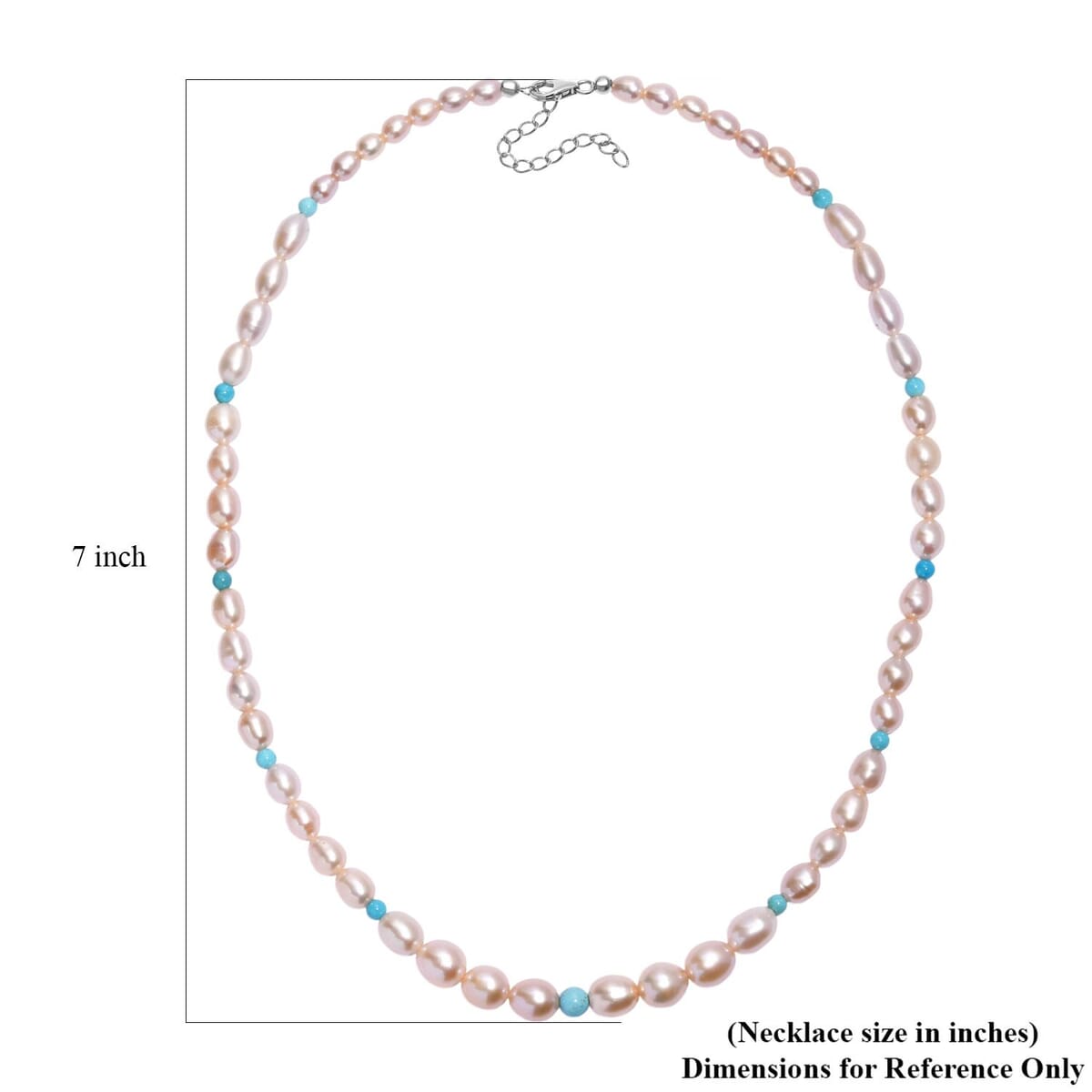 Pink Freshwater Pearl and Sleeping Beauty Turquoise 2.70 ctw Necklace in Rhodium Over Sterling Silver 18 Inches image number 5