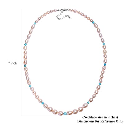 Pink Freshwater Pearl and Sleeping Beauty Turquoise 2.70 ctw Necklace in Rhodium Over Sterling Silver 18 Inches