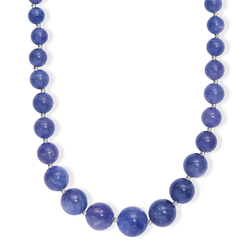 AAA Tanzanite 195.00 ctw Beaded Cosmos Necklace in Rhodium Over Sterling Silver 18 Inches