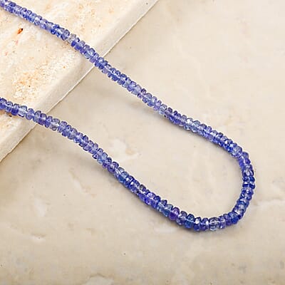 AAAA RARE FIND Tanzanite 45.00 ctw Beaded Necklace in Rhodium Over Sterling Silver 18 Inches
