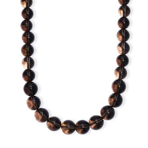 Brazilian Smoky Quartz 265.00 ctw Beaded Necklace in Rhodium Over Sterling Silver 18 Inches